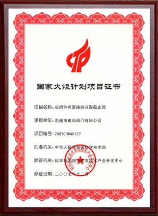 National Torch Plan project approval certificate